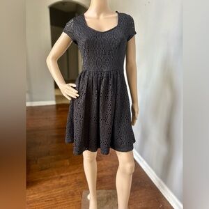 Kaari Blue Black Open Back Fit & Flare Dress